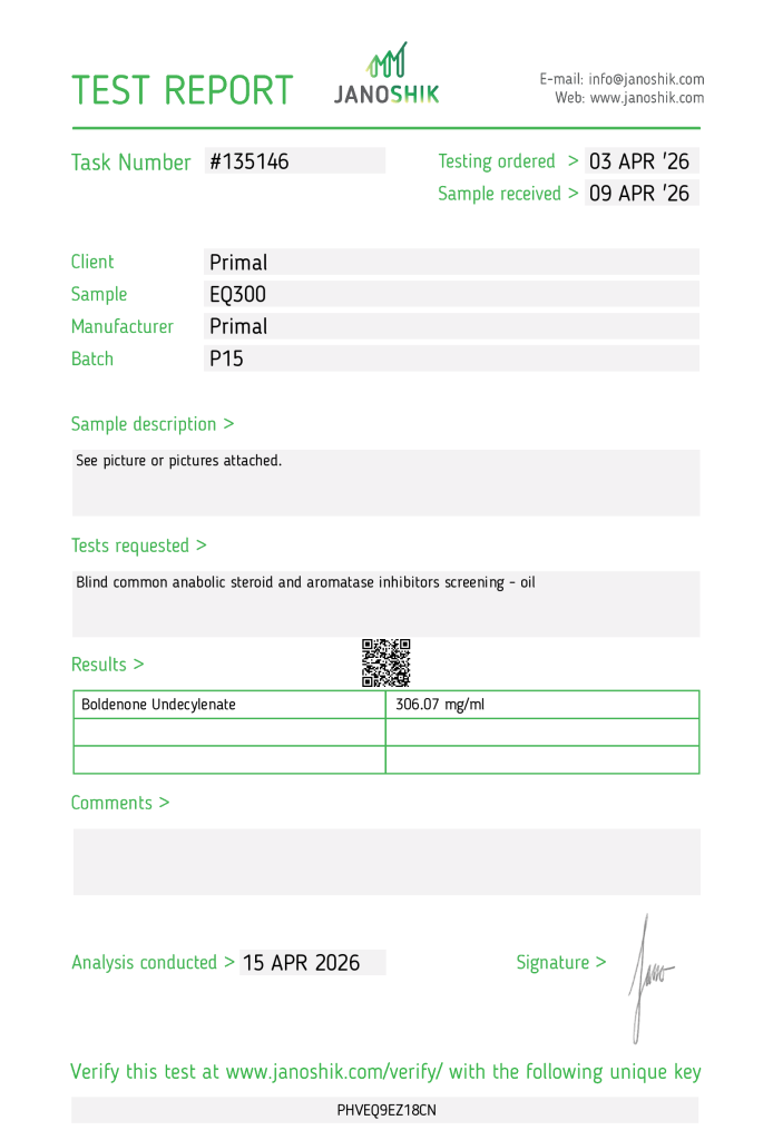 EQ300 — Janoshik #135146 (306.07 mg/ml)