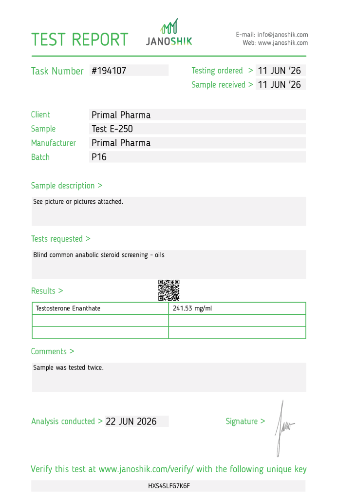 Test E-250 — Janoshik #194107 (241.53 mg/ml)